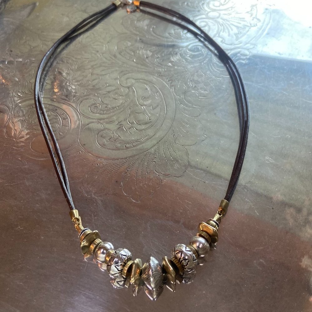 Silpada"Treasured Trinket Necklace"N3237 Brass, Sterling Silver, Genuine Leather